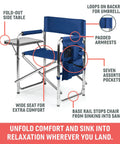 Director Style Outdoor Chair With Side Table And Armrest Caddy, Lightweight Aluminum Folding Camping Chair For Adults, side view showing features