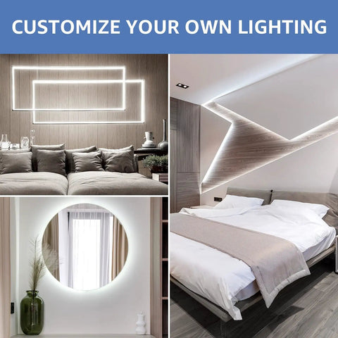 16.4Ft Dimmable LED Strip Lights With 300 High Brightness 2835 LEDs, Daylight White 6000K, installed in living room and bedroom