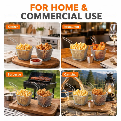 24 Pack Mini Square Fry Baskets Stainless Steel Mesh Holders with Heat Resistant Handles for Crispy Fries, Kitchen Restaurant Barbecue Use