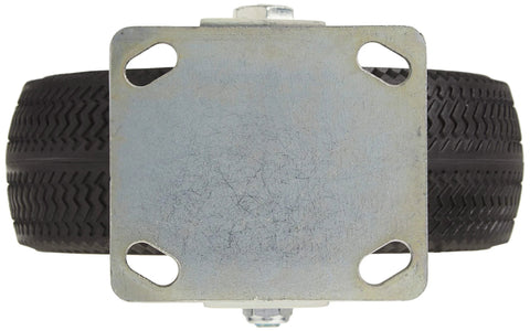 Top view of 8 Inch Rigid Caster With Flat Free Polyurethane Foam Tire Non Marking Sawtooth Tread 10 Inch Overall Height 4 Inch By 4.5 Inch Plate