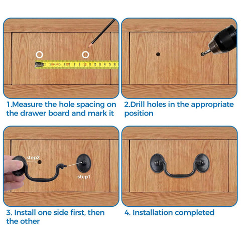 Installation steps for Drop Bail Drawer Handle Pull Set In Vintage Zinc Alloy With 83mm Hole Spacing For Cabinets And Furniture