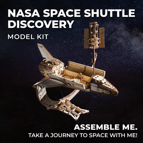 NASA Space Shuttle Discovery 3D Puzzle Kit Mechanical Model With Realistic Details Hands On Build For Adults And Kids Fun Educational Space Toy For STEM Fans Eight Point Nine Inch Tall When Assembled, with orbiter and stand