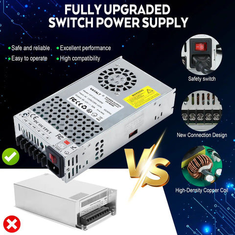 12V 50A 600W Switching Power Supply Heavy Duty Workhorse Universal AC To DC Converter 110V 220V Input Regulated Output For CCTV