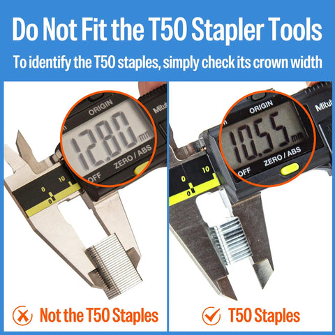 Image showing measurement of staples width for No Fuss Heavy Duty 21 Gauge Half Inch Crown Upholstery Staples 304 Stainless Steel.