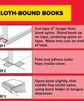 Instructions for using Clear Book Tape 1.5 Inch By 540 Inch One Roll for reinforcing cloth-bound book spines.