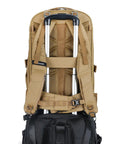 Back view of Metro B30L 30L Camera Backpack With Convertible Daypack in beige, showing straps over suitcase handle, travel-ready design.