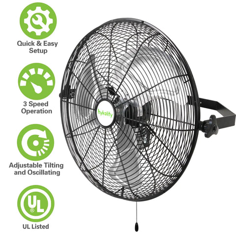 Beastly 20 Inch Wall Mount Fan With 4600 CFM High Velocity Airflow, 3 Speed Sealed Motor, metal fan with UL listed icons