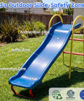 Blue 53-inch slide with labeled safety zones in outdoor backyard setting