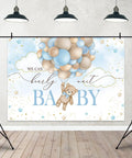 Blue Bear Hot Air Balloon Backdrop 7x5ft Totally Cute Photo Backdrop For Baby Shower with bear and balloons