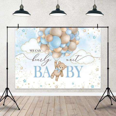 Blue Bear Hot Air Balloon Backdrop 7x5ft Totally Cute Photo Backdrop For Baby Shower with bear and balloons