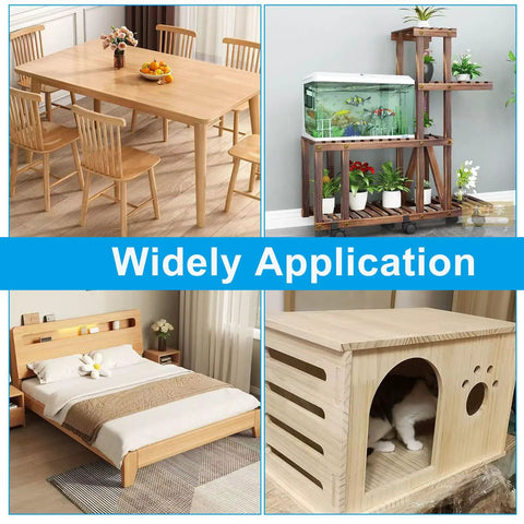 Various wooden furniture showcasing Six Pack Mending Plates 1.57 by 3.15 Inch Black Stainless Steel Flat Brackets applications
