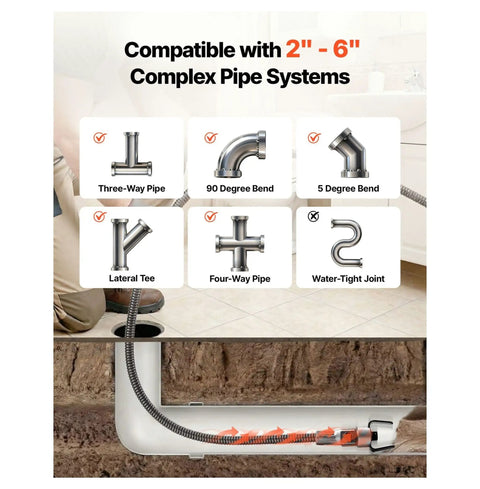 Heavy Duty 75 Foot Auto Feed Drain Cleaner Machine Sewer Snake With Rolling Wheels And Foot Switch Kicks Gnarly Clogs From Two To Six Inch Pipes Pure No Sweat Magic compatible with various pipe types.