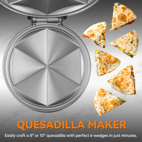Bakers Friend Electric Quesadilla Maker 9.5 Inch Extra Stuffing Non Stick Grilled Cheese Press with 6 wedges.