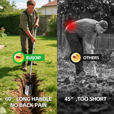 Go-To Heavy Duty Trench Shovel With A 4 Inch V Shape Blade Narrow Spade For Precision Digging Edging And Entrenching 60 Inch Adjustable Long Handle And Foot Pedal Professional Grade Garden And Landscaping Tool showing ease of use