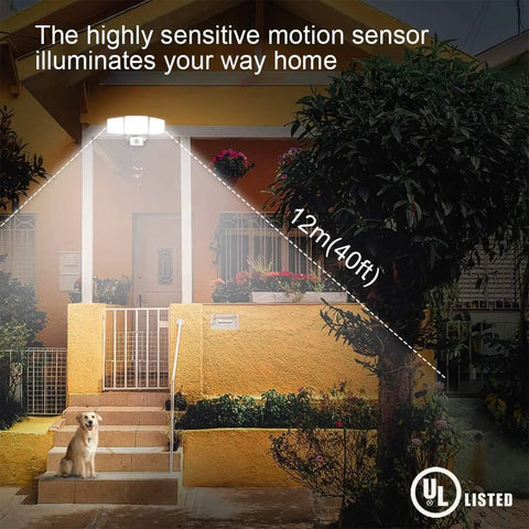 35W LED Security Flood Light Outdoor With Motion Sensor illuminating porch and stairs, 40 ft range, IP65 Weatherproof