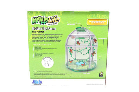 Butterfly Farm Live Habitat Kit box with colorful illustration of habitat for kids to watch caterpillars turn into butterflies.
