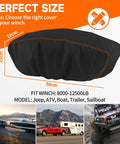 Rimwig Heavy Duty Winch Cover With Waterproof Pvc Coating Fits Warn Badlands 12000 Lb To 17500 Lb Electric Offroad Recovery Gear shown with size dimensions.