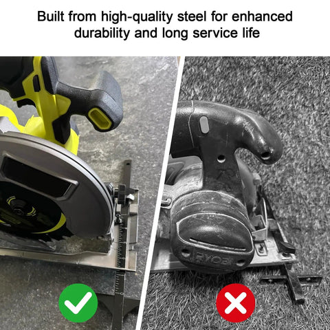 Pro Grade Edge Rip Guide For Circular Saw With Low Friction Tracks and Twist Lock Knobs shown with high-quality steel for durability.