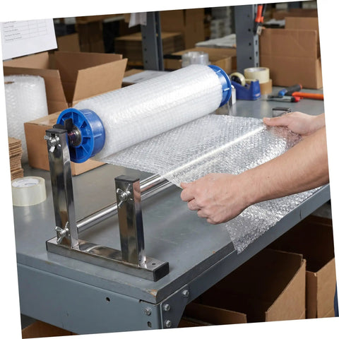 Hand Operated Unwinding Frame For Stretch Wrap Film Dispenser Tabletop Wrap Dispenser Machine Heavy Duty Metal And Plastic Construction Easy Winding And Lock Mechanism Ideal For Cargo Packing Moving And Packaging on worktable