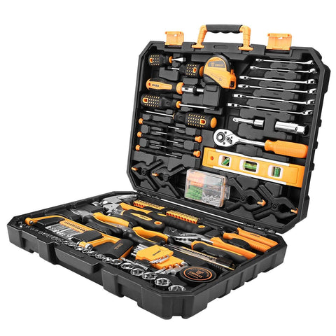 228 Piece Socket Wrench Auto Repair Tool Set With Mixed Hand Tools In Durable Plastic Toolbox Storage Case Chrome Finish Heavy Duty