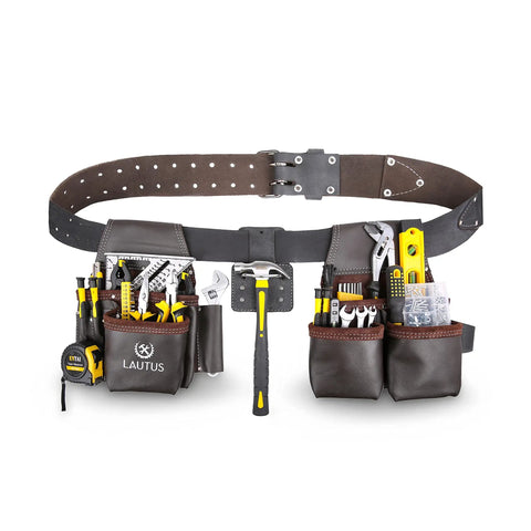 Oil Tanned Leather Tool Belt Rig For Carpenters And Handymen With 8 Pockets And 4 Hammer Loops Beefy 100 Percent Leather