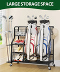 Heavy Duty Golf Storage Organizer For Garage With Lockable Wheels 3 Tier Shelves And Removable Hooks For Golf Bags Clubs Shoes