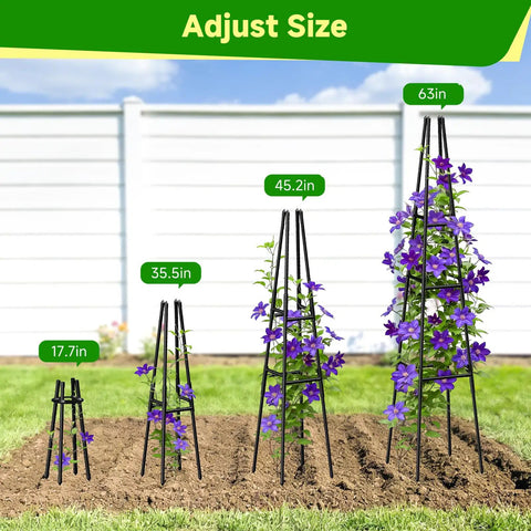 Obelisk Trellis For Climbing Plants Outdoor Garden Support 63 Inch Adjustable No Fuss Assembly Steel Plastic Coated Plant Stake Rust Resistant