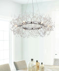 Modern Crystal Firework Chandelier Pendant Light In Chrome Silver Finish Round Hanging Fixture in dining room setting