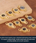Four TF06 Pillow Block Bearings With 6mm Bore Copper Housing ABEC 3 Double Sealed For Extra Tough Shaft Support And Long Life In Small Machinery And DIY Projects, shown with gold housings