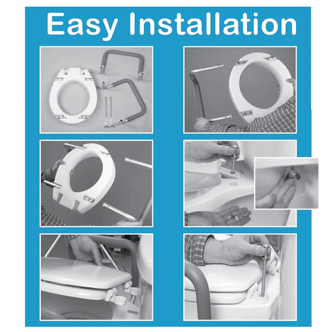 Installation steps for 3.5 Inch Raised Toilet Seat With Arms For Easy Sit And Stand, Elongated Riser Up To 250 Lbs, Universal Fit.