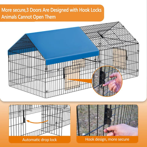 Heavy Duty Metal Chicken Coop With Cover, 86 By 40 By 39 Inches Outdoor Run Pen For Yard Poultry, Ducks, Rabbits And Small Pets, Locking Doors