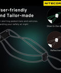 NU25 UL Ultra Light Headlamp With Dual Beam USB C Rechargeable 400 Lumen Output showing glow-in-the-dark and reflective straps