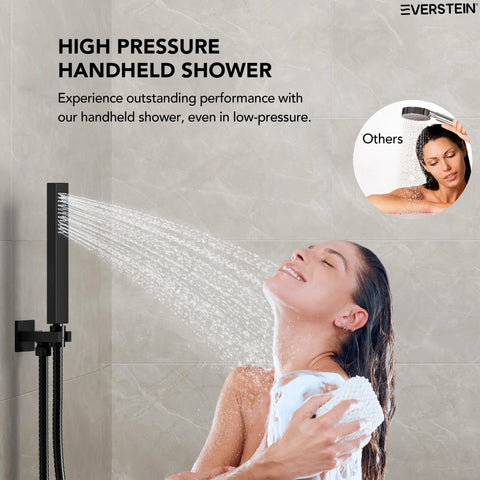 Top Shelf 10 Inch Rainfall Shower System With Adjustable Handheld Spray And Wall Mount Valve In Slick Matte Black Finish For Heavy Duty High Pressure Bathroom Upgrades