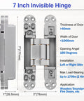 Diagram of Two Kit Set Stainless Steel Hidden Door Hinges for 7 inch doors concealed hinges with 180 degree swing details