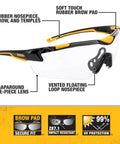 Trim-Fit Half Frame Safety Eyewear For Unisex Outdoor Work And Play, Black Frame With Clear Lenses, Anti-Slip Nose Pad