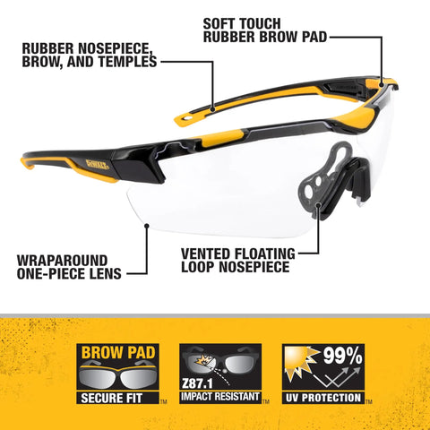 Trim-Fit Half Frame Safety Eyewear For Unisex Outdoor Work And Play, Black Frame With Clear Lenses, Anti-Slip Nose Pad