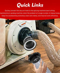 Hassle Free Magnetic Dust Collection Quick Connect Fitting System For Shop Vacuums And Woodworking Machinery With Four And Two Point Five Inch Rare Earth Adapter Kit attached to woodworking machine.