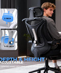 Ergonomic Office Chair With Footrest For Long Workdays And Gaming, Adjustable Lumbar Support And Headrest, mesh back view