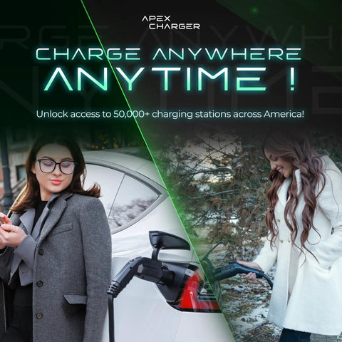 Gotta Love J1772 To Tesla Adapter Rock Solid Level 2 Portable Power Connector for home charging with two women using EV chargers.