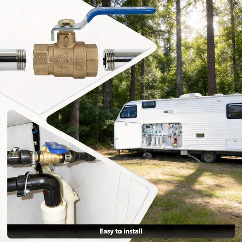 Heavy Duty Brass Full Bore Ball Valve With Handle Three Quarter Inch NPT Female To Female Plumbing Fitting Leak Proof And Rust Resistant in outdoor and RV plumbing setup