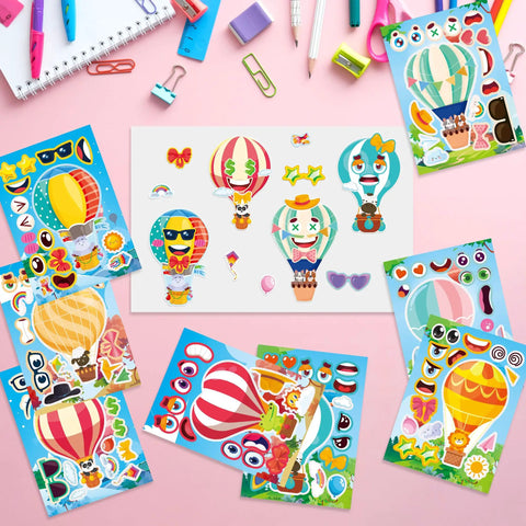 24 Sheets Hot Air Balloon Make A Face Stickers Set For DIY Crafts And Party Games Mix And Match Decals With Cute Animals