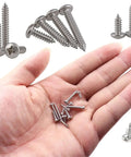 600 Piece Self Tapping Sheet Metal Screw Kit In 12 Sizes M2 M2.2 M2.6 M3 Pan Head 304 Stainless Steel Silver Finish displayed on hand