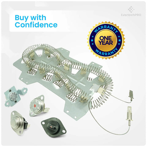 All In One Dryer Heating Element Kit For Samsung And Whirlpool Complete Heater Assembly With Thermostats components shown.