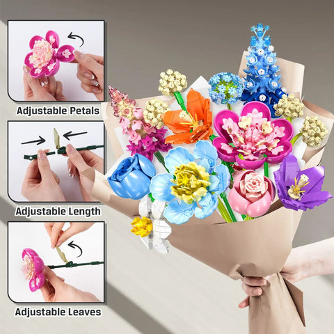 Flower Bouquet Building Kit For Adults And Kids 8 Plus, 13 Colorful Stems From 8 Varieties Like Peony, Rose, Hydrangea, Snowball, Narcissus, Snapdragon, And Consolida, A Dope DIY Home Decor Gift For Creative Crafters with adjustable petals and stems