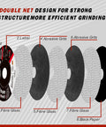 4-1/2 in depressed-center metal grinding wheels, 25-pack; exploded diagram of ring, label, fibre glass and abrasive grit layers
