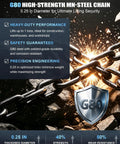 G80 high-strength MN-steel chain with 0.25 in diameter for lifting security showcasing durability and performance.