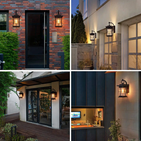 Matte Black Outdoor Wall Light Fixture For Patio And Front Porch Built To Last, Waterproof Exterior Lanterns, on various buildings