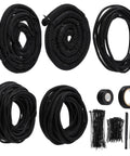 Split Wire Loom Sleeve Master Kit For Vehicles, Pet Chew Protection For Cords And Hoses, Includes Split Sleeves In Multiple Diameters, Fabric Heat Shrink Tubing, Silicone Tape, Locking Ties, And Electrical Tape displayed.
