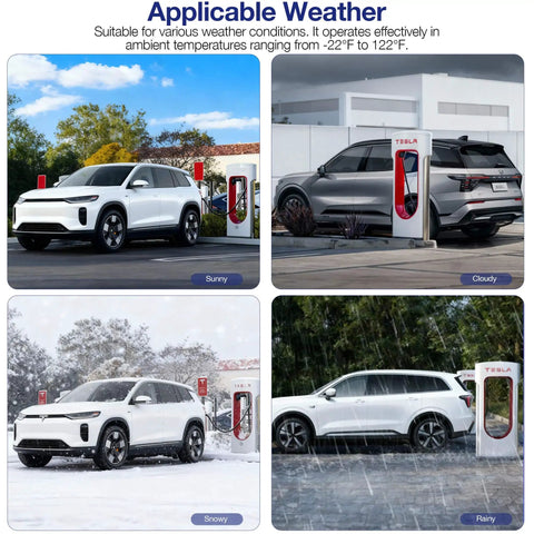 Heavy Duty Nacs To Ccs1 Ev Charging Adapter For Tesla Supercharger Network 250Kw Fast Charge Up To 500Amp in rainy weather.