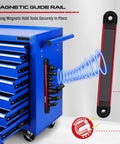 Heavy Duty Universal Joint Socket Reducer Set with magnetic aluminum rail on tool chest, showcasing secure magnetic attachment.